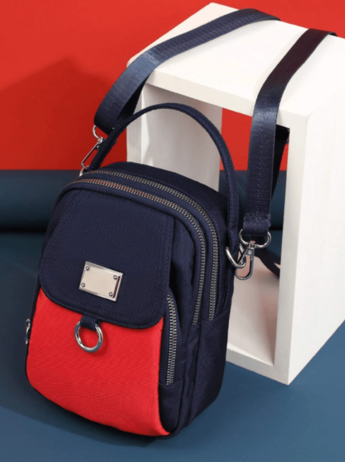 Fiona - Klassische Messenger - Tasche - Blau - Rot - 