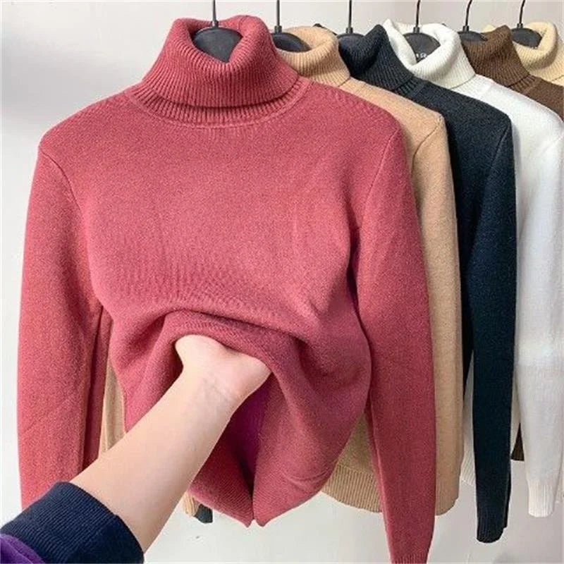 Florina - Plüschgefütterter Rollkragenpullover - Rot - S - 