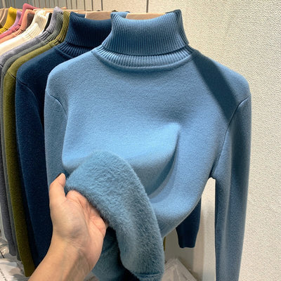 Florina - Plüschgefütterter Rollkragenpullover - Blau - S - 