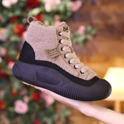 FluffFit - Winterschuhe aus Baumwolle mit Schnürsenkeln - Khaki - 35 - 