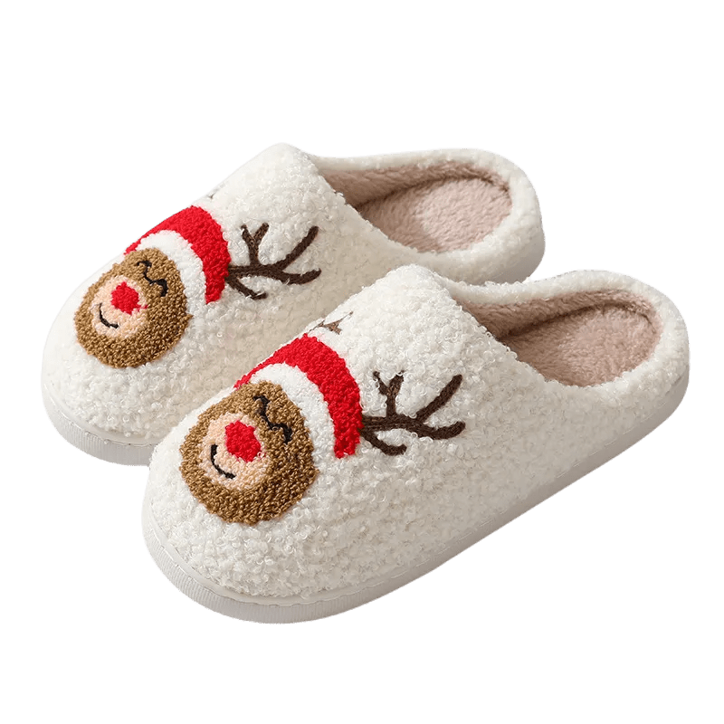 FlurryFeet - Weihnachts - Plüsch - Baumwoll - Hausschuhe - Grünes Rentier - 36 - 37 - 