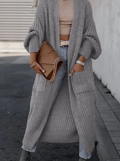 Franziska - Langer gemütlicher Cardigan - Grau - S - 