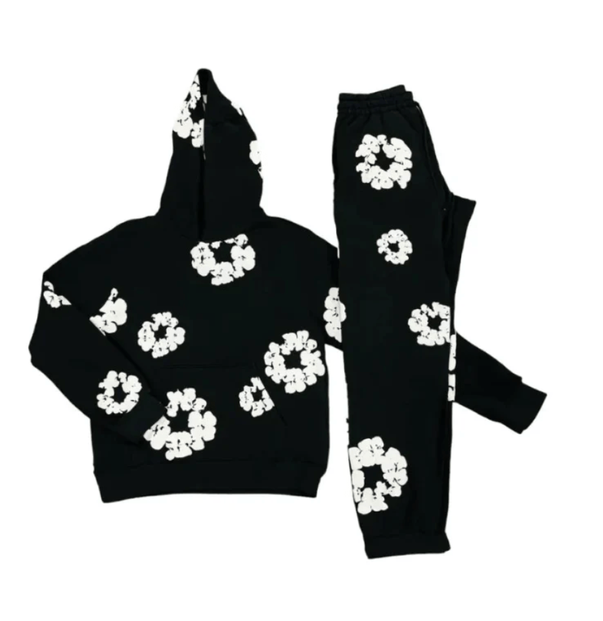 Franziska - Stilvoller Floral Trainingsanzug - Schwarz - S - 