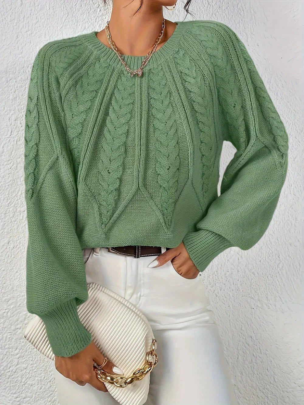 Fritzi - Stilvoller Strickpullover - Hellgrün - S - 