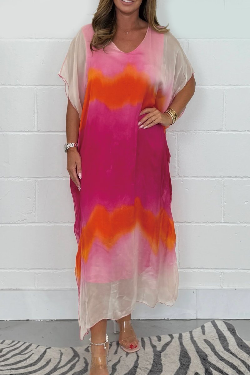 Gwendolyn - Gradient Sommer - Langkleid - Rosa und Orange - S - 