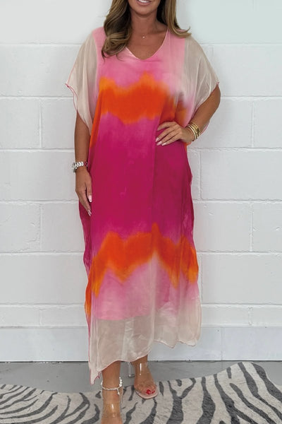 Gwendolyn - Gradient Sommer - Langkleid - Rosa und Orange - S - 