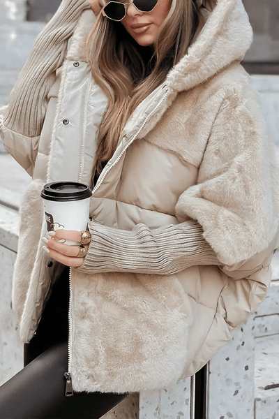 Hanna - Warme Winterjacke mit Kapuze - Beige - S - 