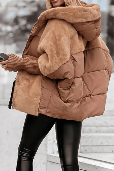 Hanna - Warme Winterjacke mit Kapuze - Beige - S - 