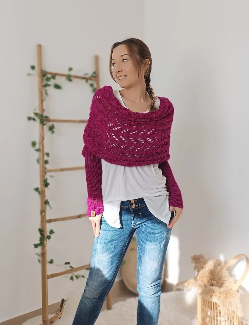 Haven - Bequemer Strickschal - Rosarot - 