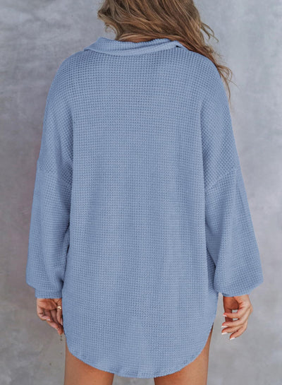 Henna - Waffelpullover - Blau - S - 