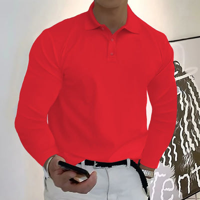 Herren Langarm Casual Solid Golf Polo Shirt - Rot - S - 