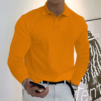 Herren Langarm Casual Solid Golf Polo Shirt - Orange - S - 