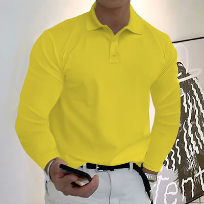 Herren Langarm Casual Solid Golf Polo Shirt - Bananengelb - S - 