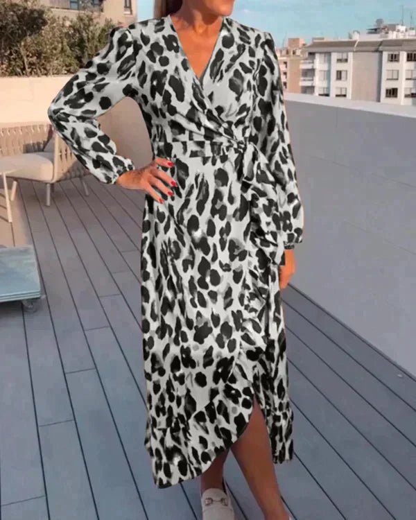 Hilda - Leopard V - Ausschnitt Kleid - Grau - S - 