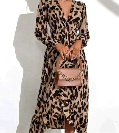 Hilda - Leopard V - Ausschnitt Kleid - Grau - S - 