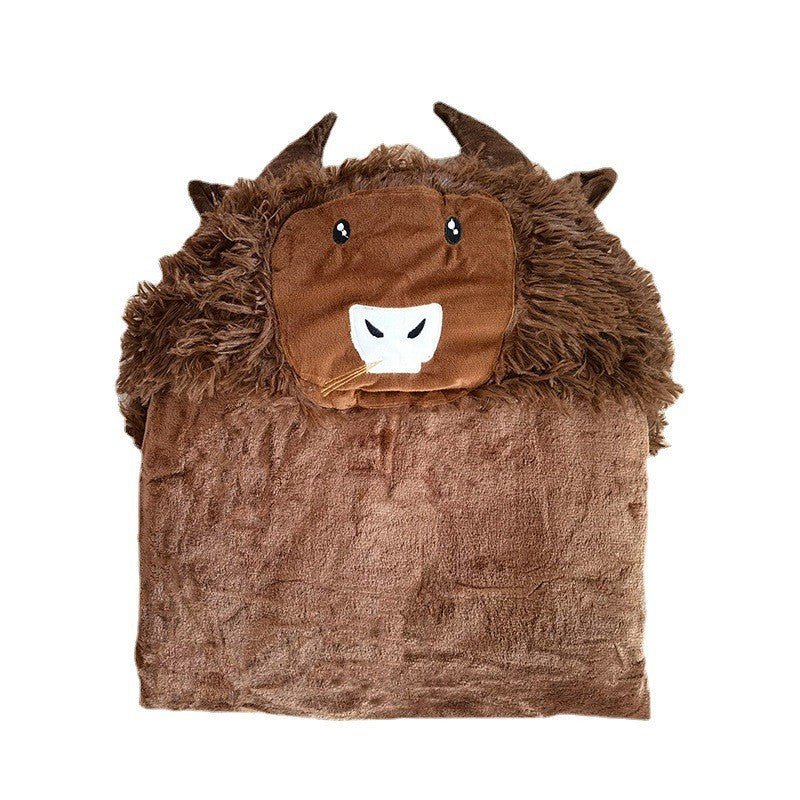 HoodyHug - Tierische Kapuzendecke mit Handschuhen - Brauner Yak - 