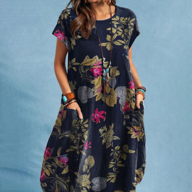 Jane | Bequemes Bloemen Retro Vintage Kleid | 50% RABATT! - Marineblau - S - 