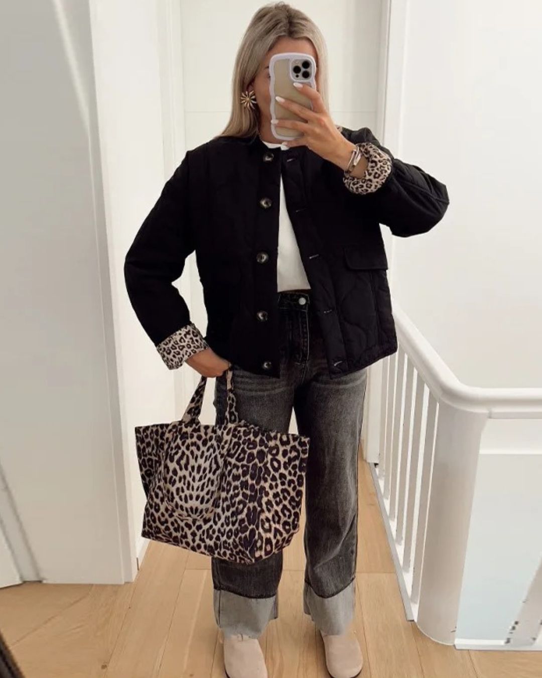 Jasmin - Jacke mit Leopardenfutter - Schwarz - S - 