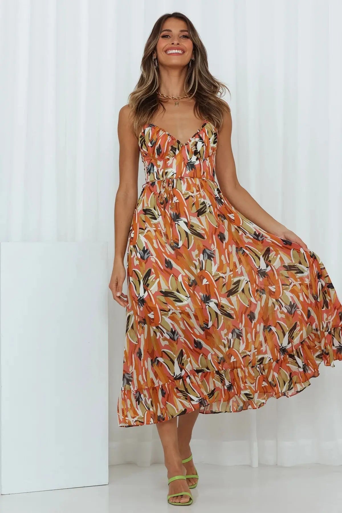 Jenela - Sommerliches rückenfreies Kleid - Orange - S - 