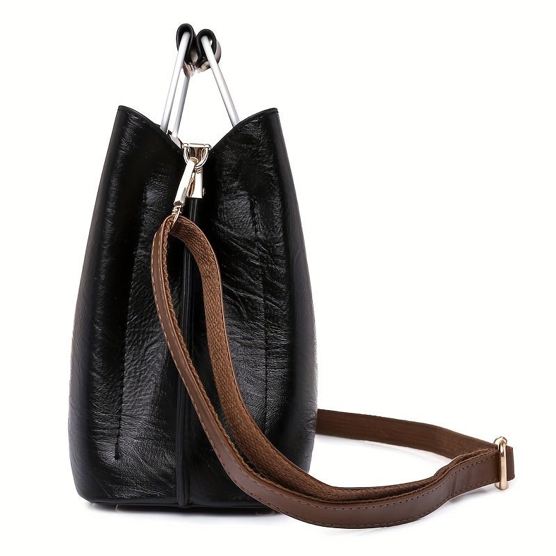 Jennice - Modische weiche Lederhandtasche - Schwarz - 