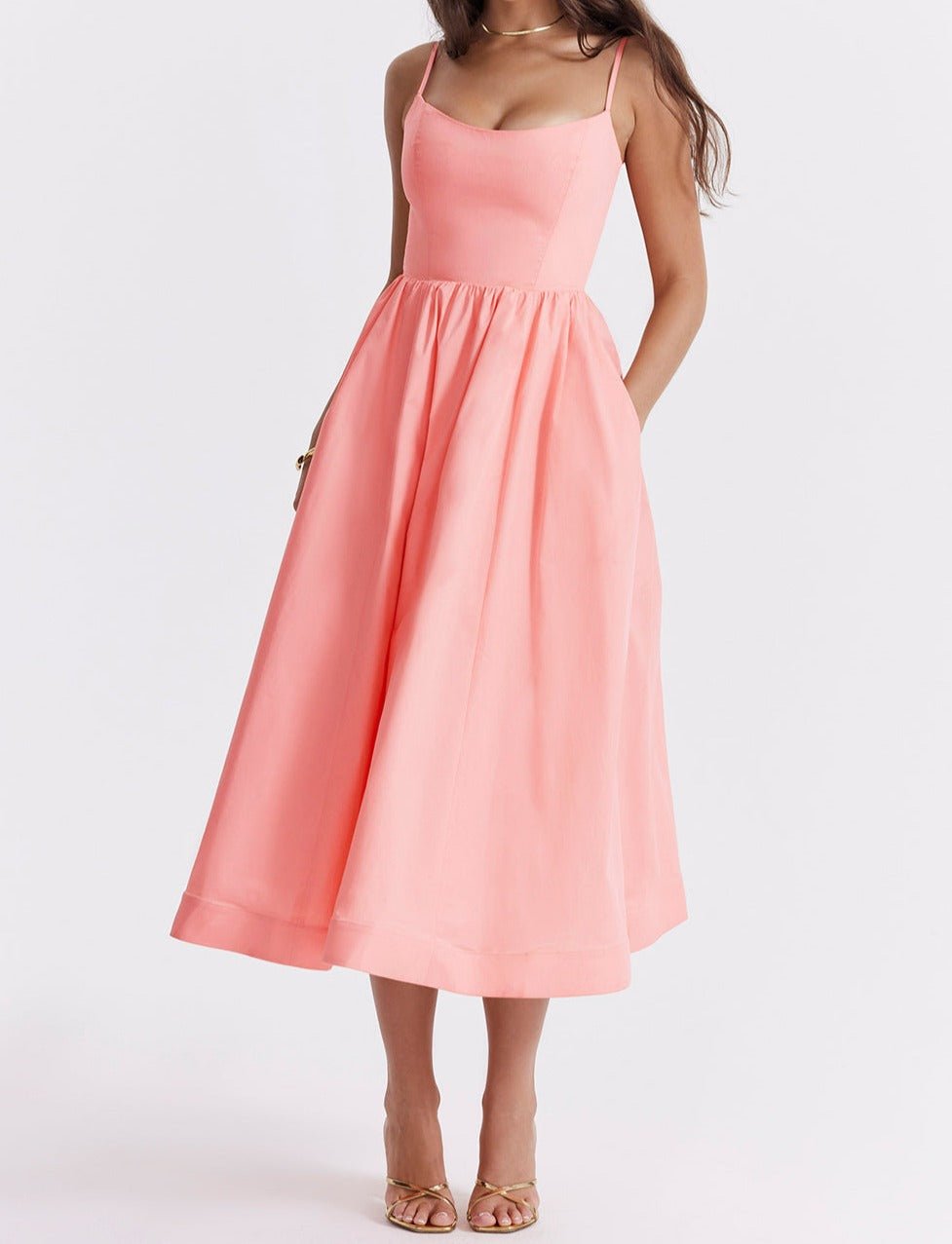 Jessie - Elegantes Damen Midi - Kleid - Rosa - S - 