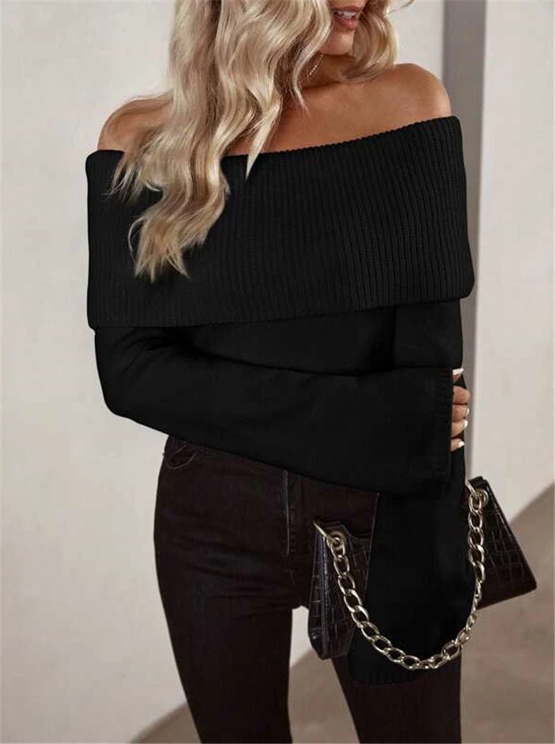 Johanna - Lässiger Off - Shoulder Pullover - Schwarz - S - 