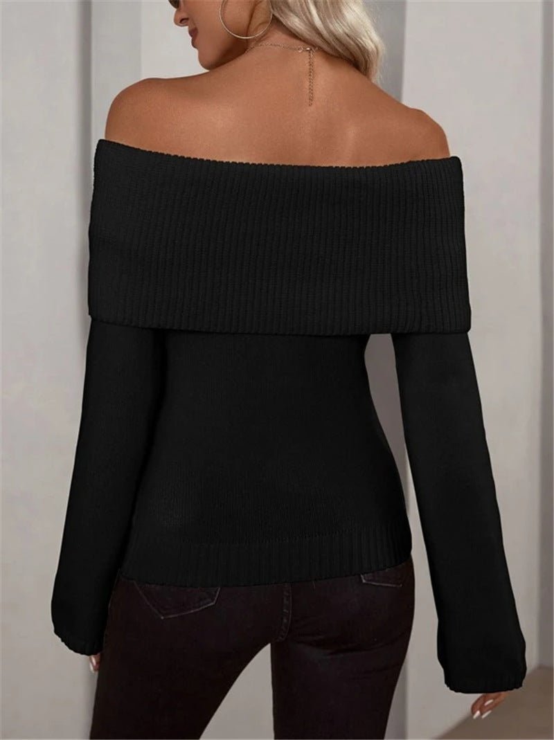 Johanna - Lässiger Off - Shoulder Pullover - Schwarz - S - 