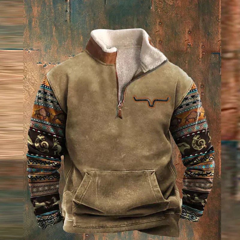 Jonas - Bequemer Zip - Up Pullover - Khaki - S - 