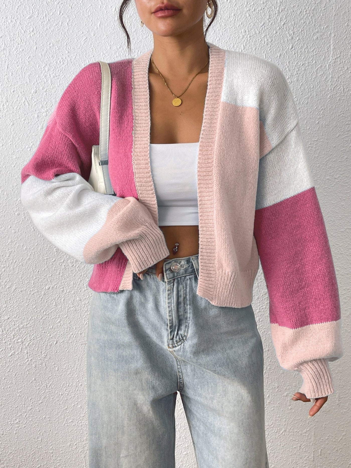 Juliette - Farbenblock - Cardigan - Rosa - S - 