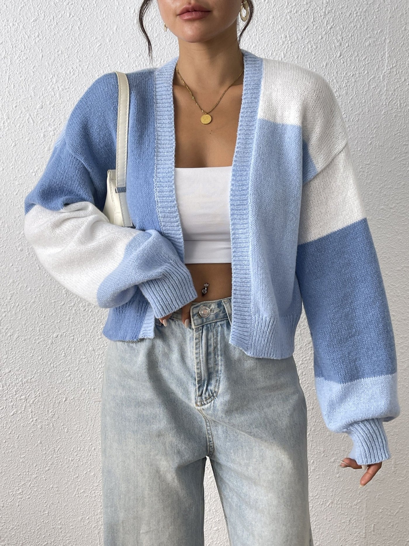 Juliette - Farbenblock - Cardigan - Hellblau - S - 