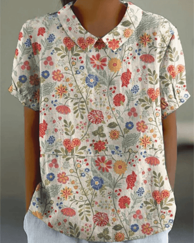 Karin - Lässige Bluse mit Blumenmuster - Weiß - M - 