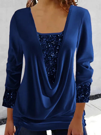 Kelsey - Pailletten Glitzertop - Blau - S - 