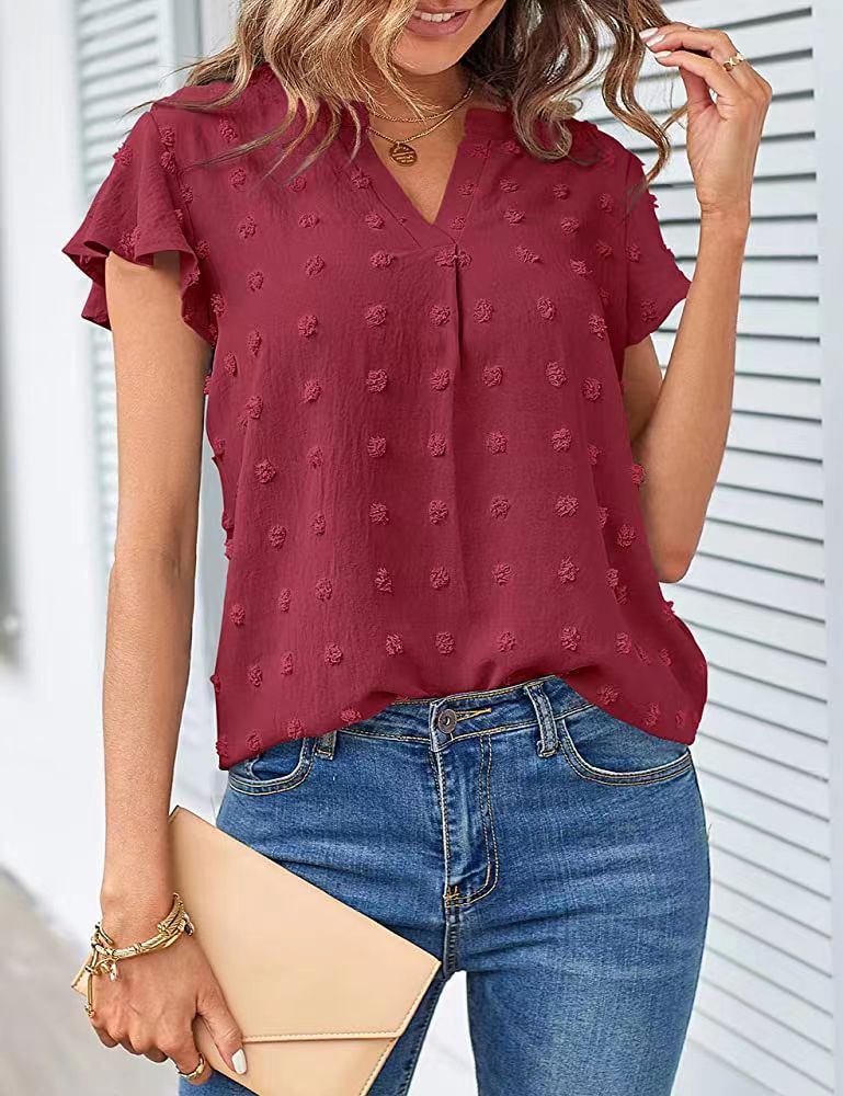 Kiera - Bluse mit V - Ausschnitt - Bordeaux - S - 