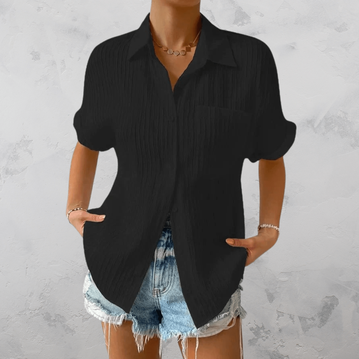 Lana - Freizeithemd mit Button - Down - Kragen - Schwarz - S - 