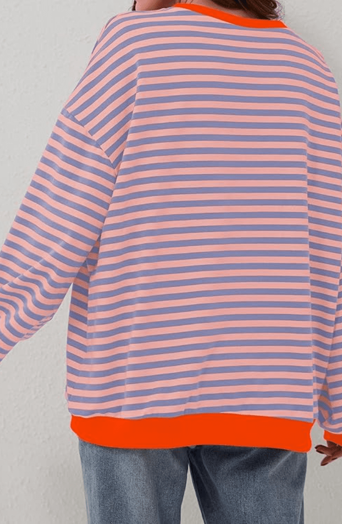 Lana - Übersized gestreifter Pullover - Orange & Blau - S - 