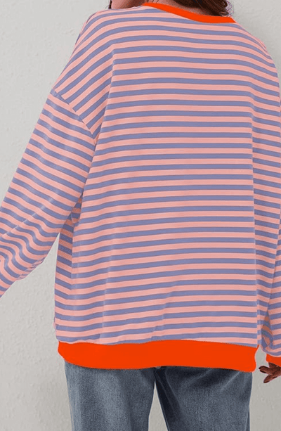 Lana - Übersized gestreifter Pullover - Orange & Blau - S - 