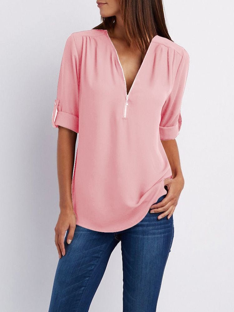 Langärmelige Lockere Bluse - Rosa - S - 