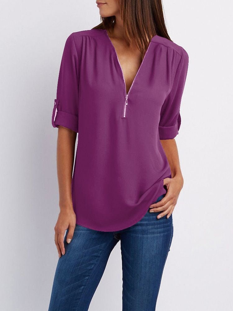 Langärmelige Lockere Bluse - Lila - S - 