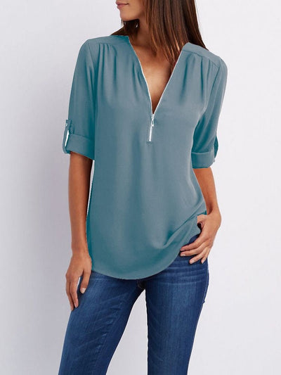 Langärmelige Lockere Bluse - Grau - S - 