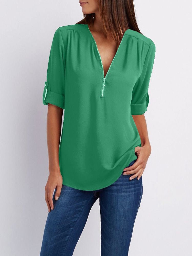 Langärmelige Lockere Bluse - Grasgrün - S - 