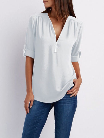 Langärmelige Lockere Bluse - Weiß - S - 