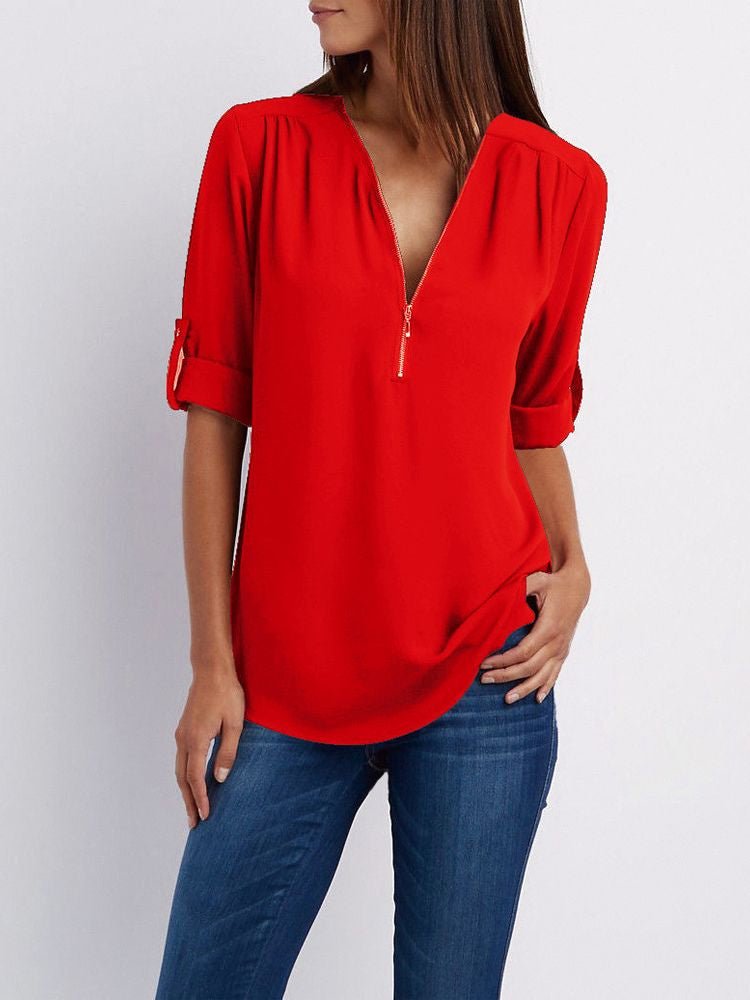 Langärmelige Lockere Bluse - Rot - S - 