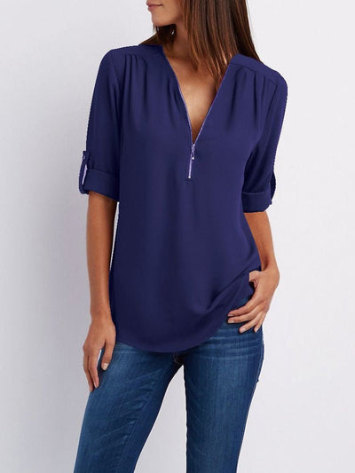 Langärmelige Lockere Bluse - Dunkelbraun - S - 