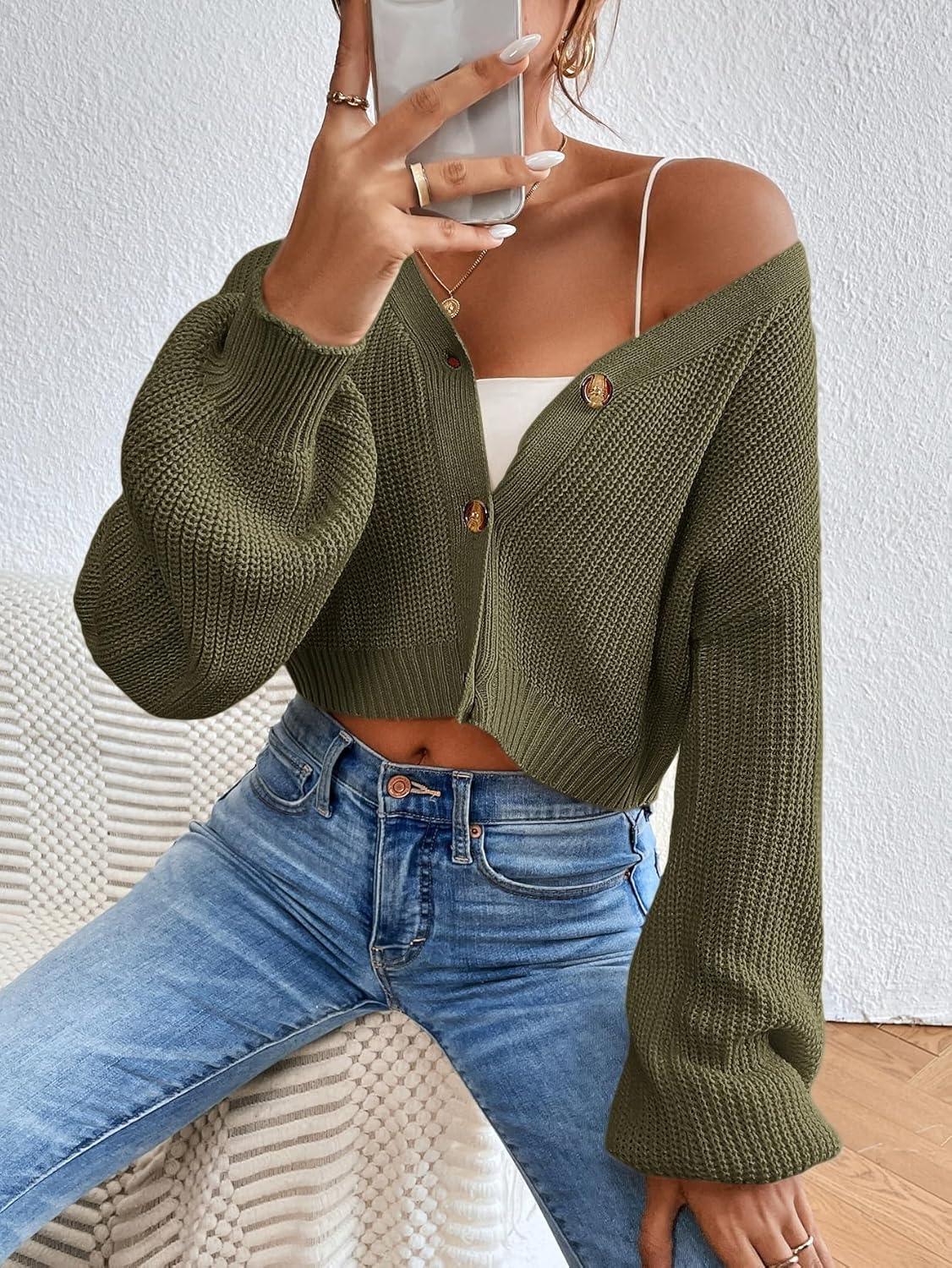 Lara - Niedlicher lässiger Cardigan - Grün - XS - 