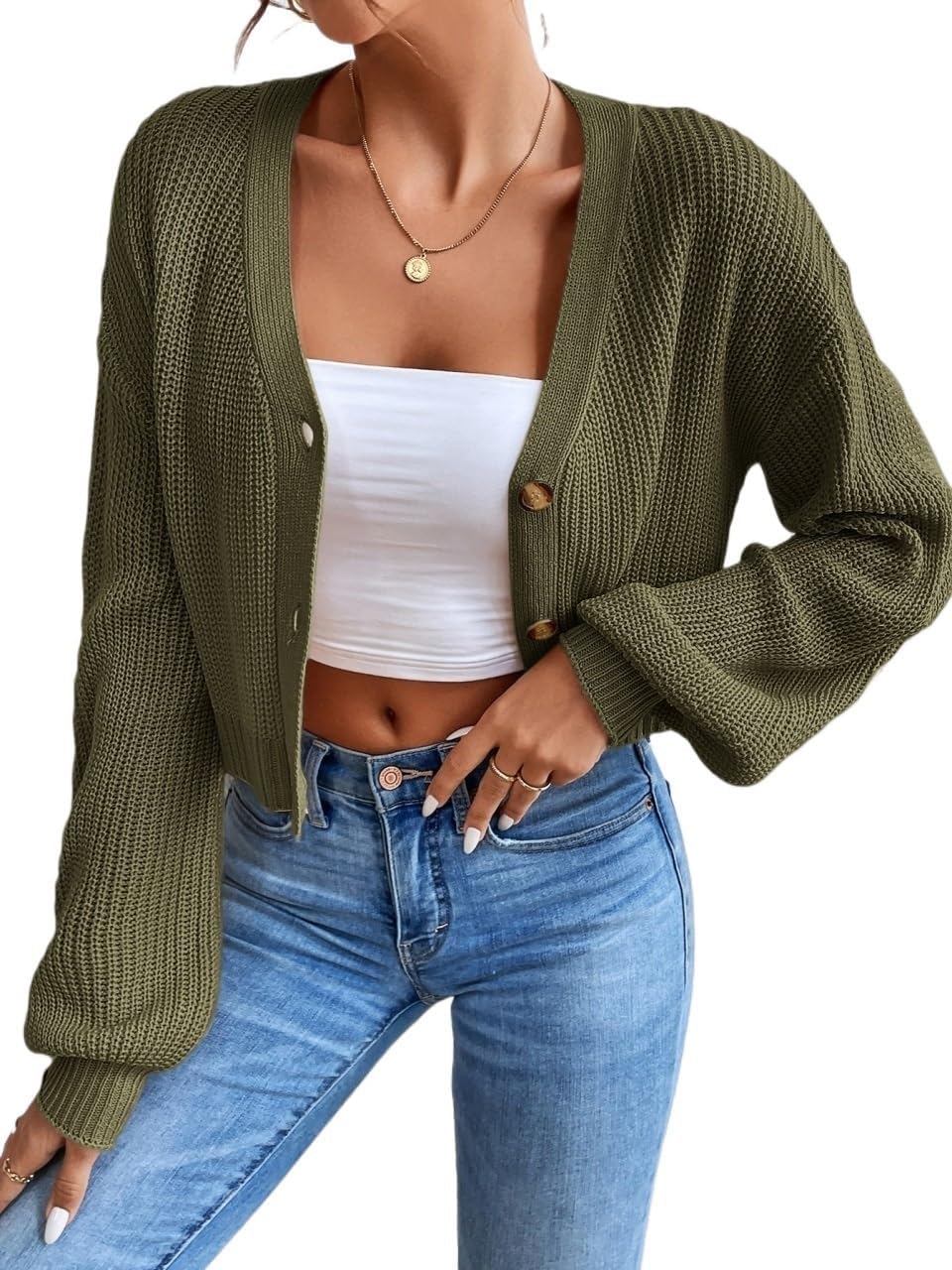 Lara - Niedlicher lässiger Cardigan - Grün - XS - 