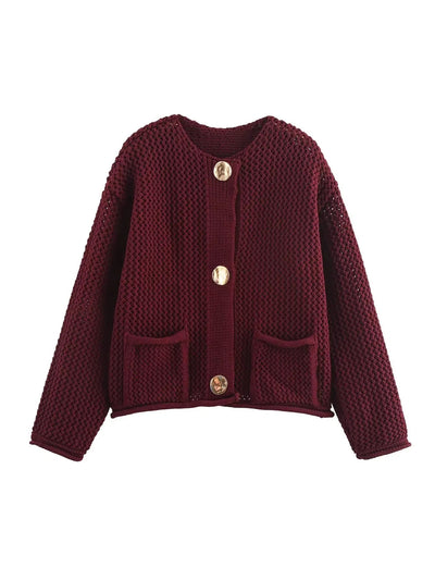 Laura - Trendiger Cardigan - Weinrot - S - 