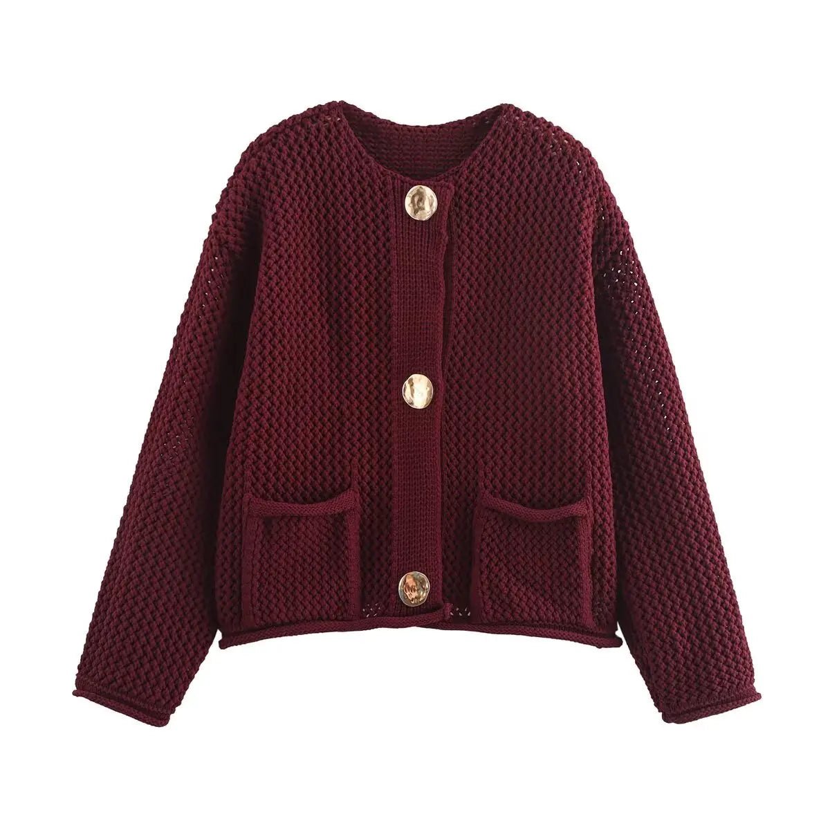 Laura - Trendiger Cardigan - Weinrot - S - 