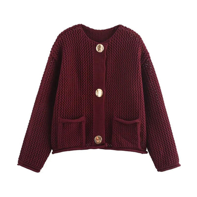 Laura - Trendiger Cardigan - Weinrot - S - 