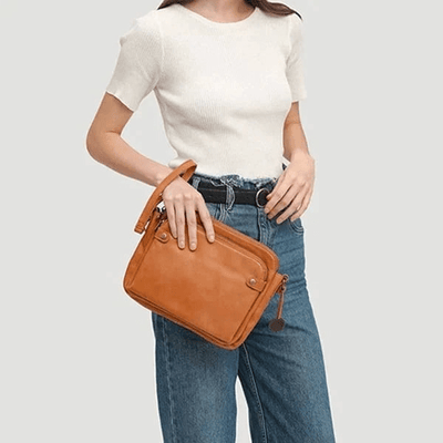 Leder Crossbody Tasche - Braun - 