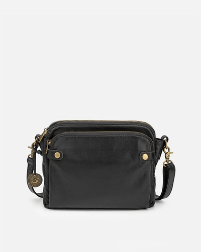 Leder Crossbody Tasche - Schwarz - 